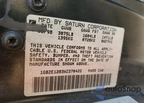 1998 Saturn Sc1 z USA, uszkodzony, nr VIN 1G8ZE1283WZ270422